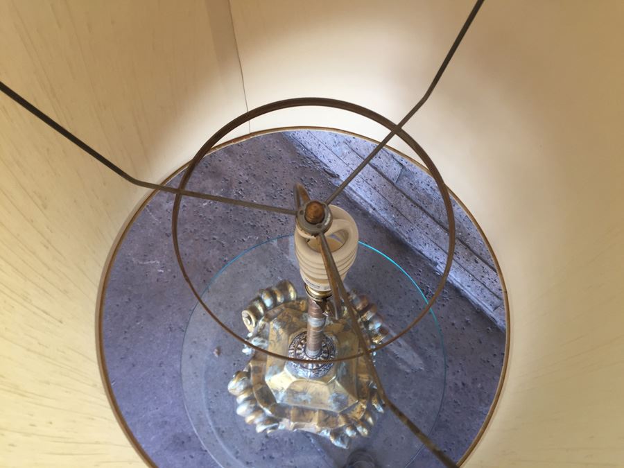 Gilded Floor Lamp With Glass Table Wood / Metal 1971 [Photo 7]