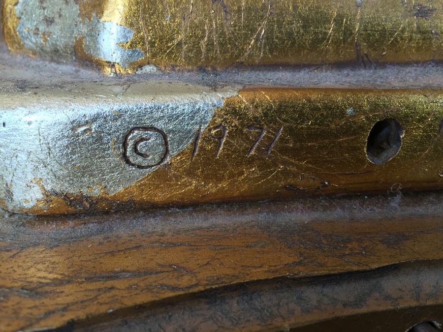 Gilded Floor Lamp With Glass Table Wood / Metal 1971 [Photo 4]