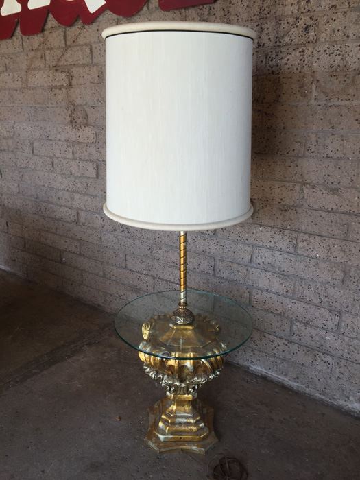 Gilded Floor Lamp With Glass Table Wood / Metal 1971 [Photo 1]