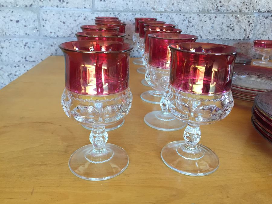 King's Crown-Cranberry Flashed (Top Only) Stemware And Plates [Photo 4]