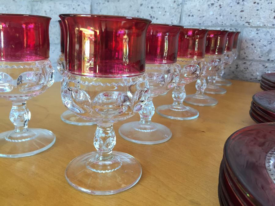 King's Crown-Cranberry Flashed (Top Only) Stemware And Plates [Photo 2]
