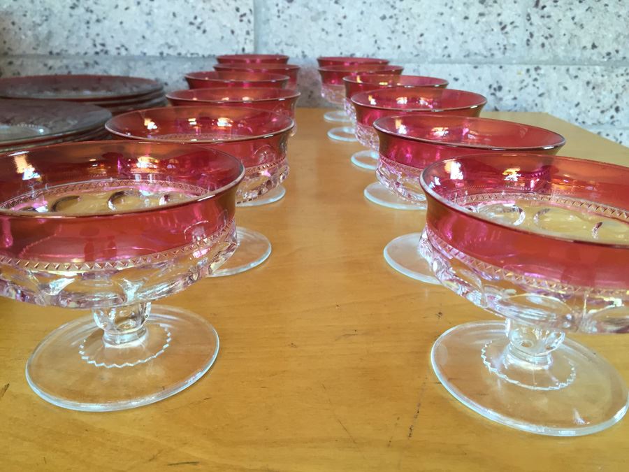 King's Crown-Cranberry Flashed (Top Only) Stemware And Plates [Photo 7]
