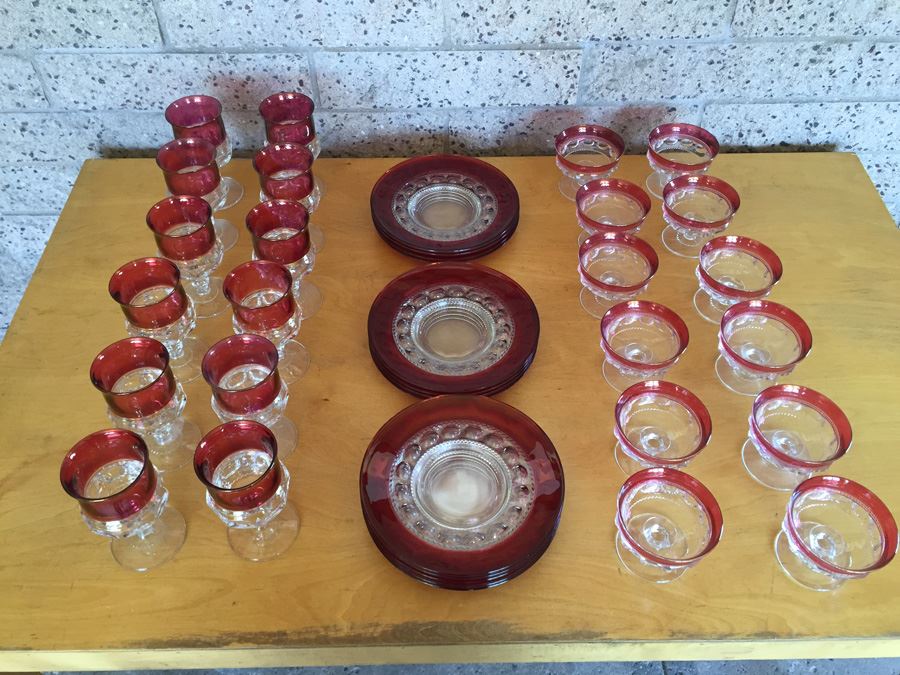 King's Crown-Cranberry Flashed (Top Only) Stemware And Plates [Photo 12]