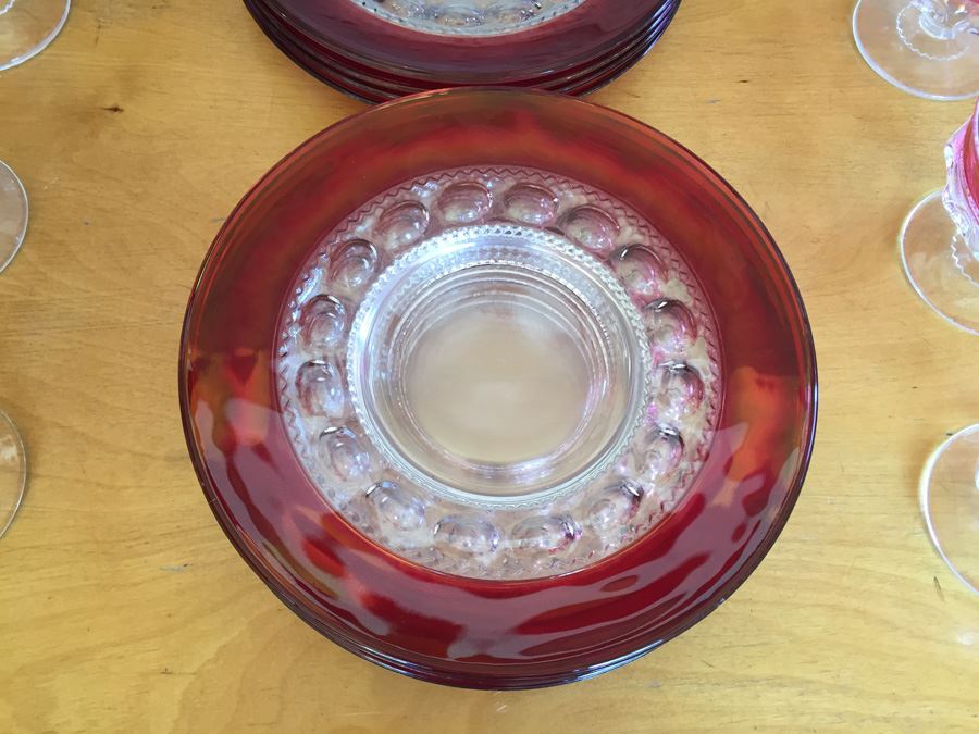 King's Crown-Cranberry Flashed (Top Only) Stemware And Plates [Photo 13]