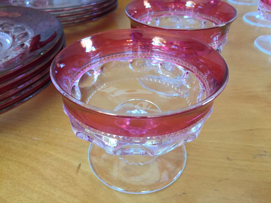 King's Crown-Cranberry Flashed (Top Only) Stemware And Plates [Photo 9]