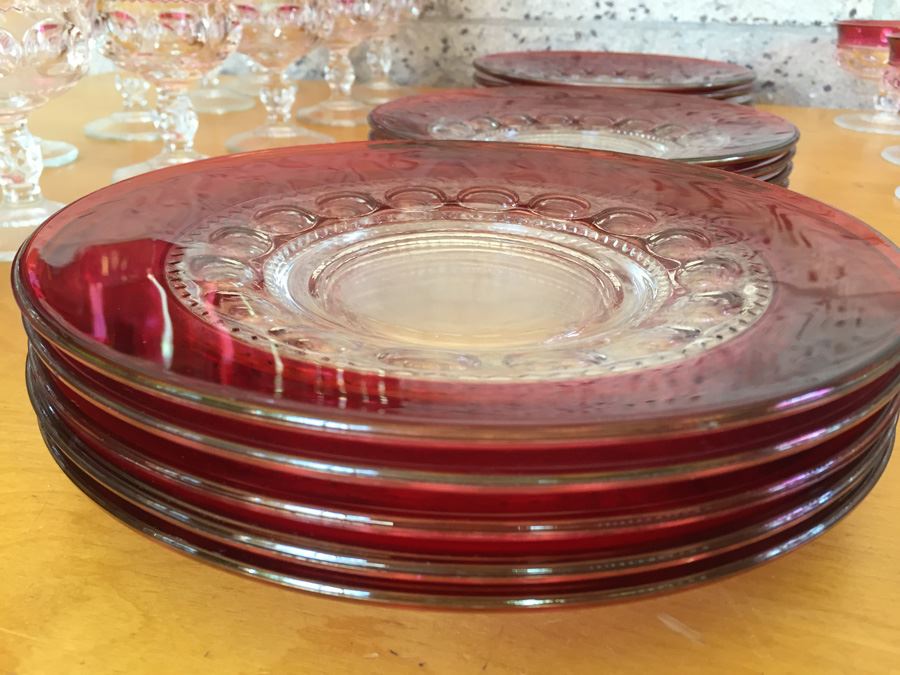 King's Crown-Cranberry Flashed (Top Only) Stemware And Plates [Photo 3]