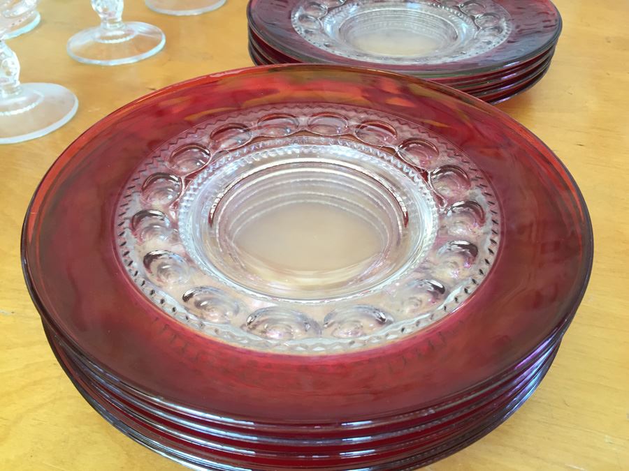 King's Crown-Cranberry Flashed (Top Only) Stemware And Plates [Photo 6]