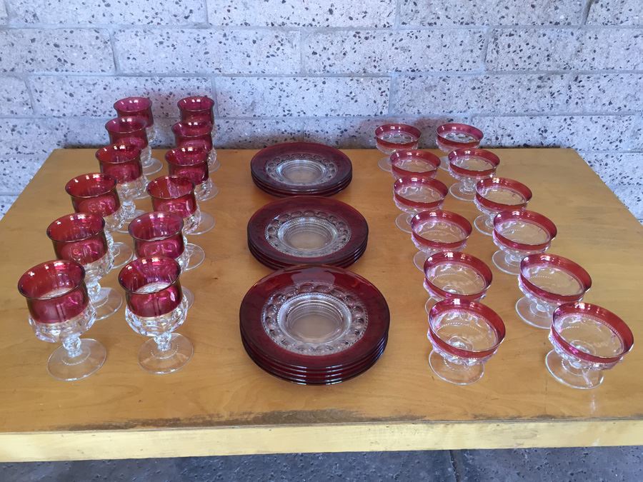 King's Crown-Cranberry Flashed (Top Only) Stemware And Plates [Photo 1]