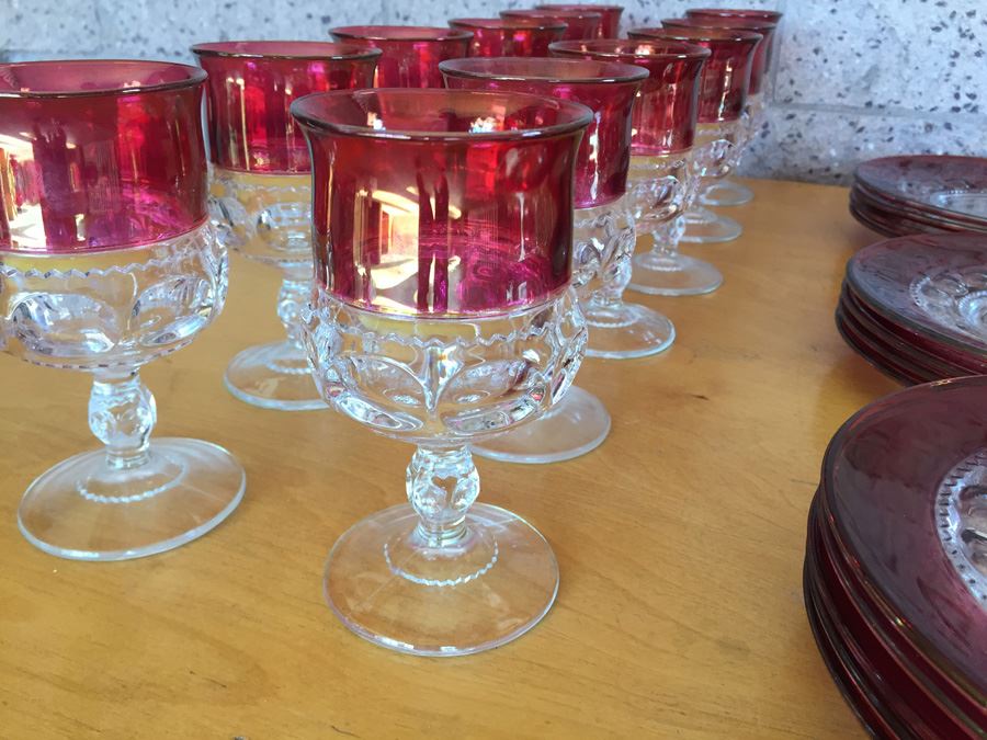 King's Crown-Cranberry Flashed (Top Only) Stemware And Plates [Photo 5]