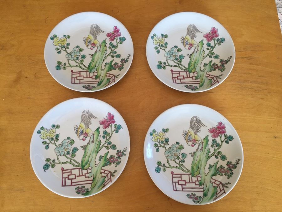 (4) Chinese Famille Rose Porcelain Plates Signed [Photo 1]