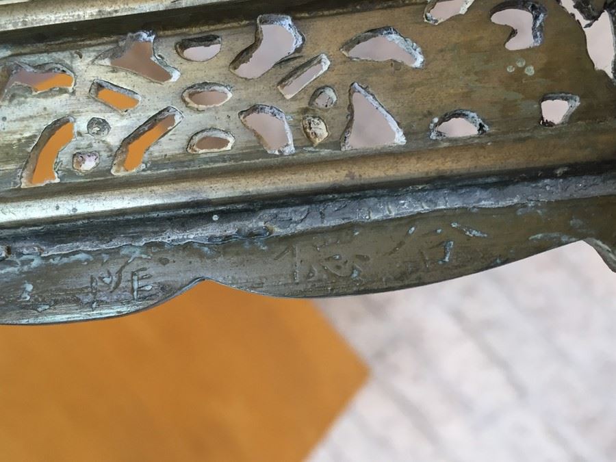 Pair Of Circular Porcelain Hand Painted Panels Framed In Brass (Brass Is Signed) [Photo 3]