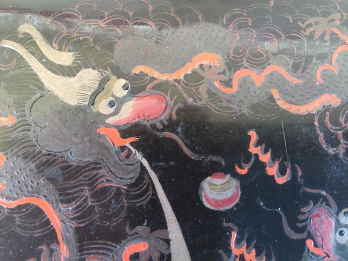 Chinese Diong Hing Foo Chow Black Lacquer Box With Dragons / Serpents [Photo 7]