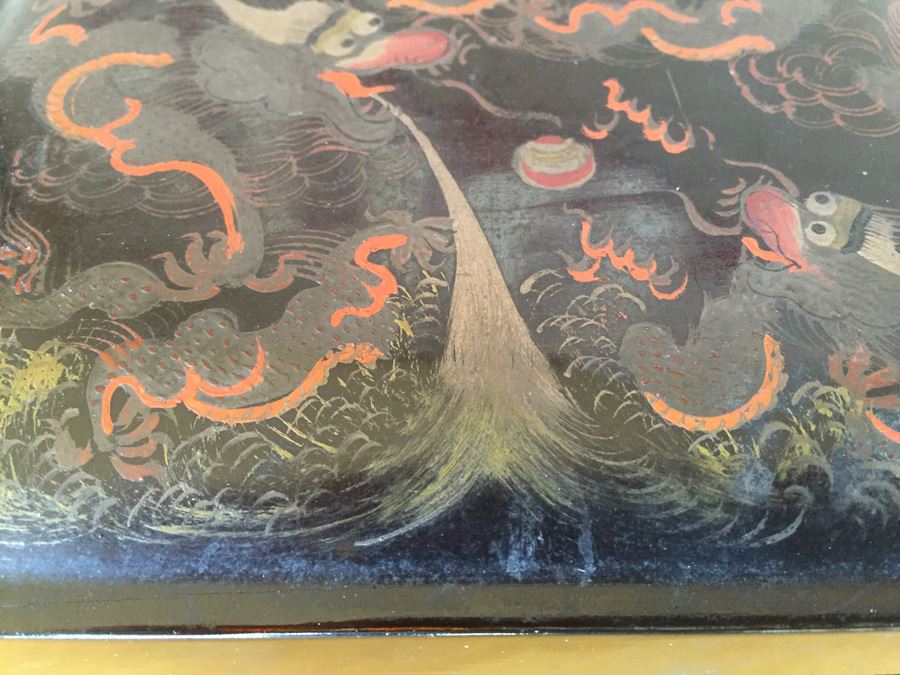 Chinese Diong Hing Foo Chow Black Lacquer Box With Dragons / Serpents [Photo 3]