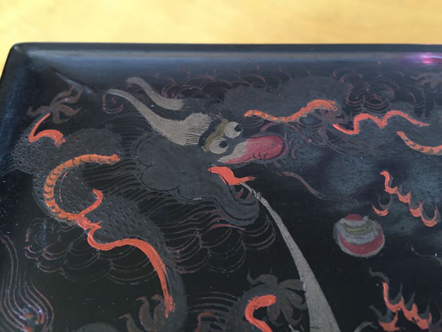 Chinese Diong Hing Foo Chow Black Lacquer Box With Dragons / Serpents [Photo 4]