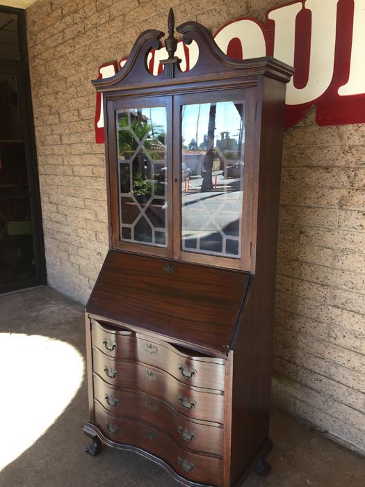 Solid Mahogany Serpentine Front Secretary