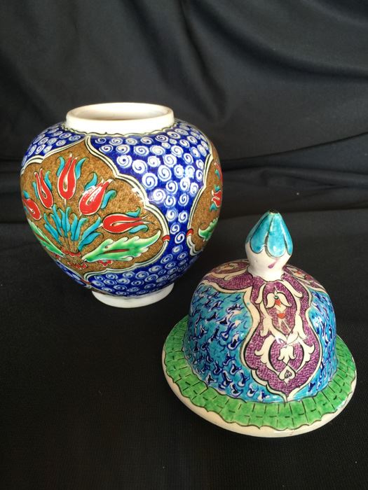 ORNATELY PAINTED CERAMIC LIDDED VESSEL FROM TURKEY-SIGNED [Photo 4]