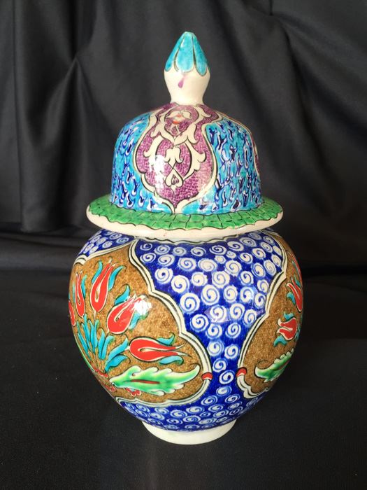 ORNATELY PAINTED CERAMIC LIDDED VESSEL FROM TURKEY-SIGNED [Photo 3]