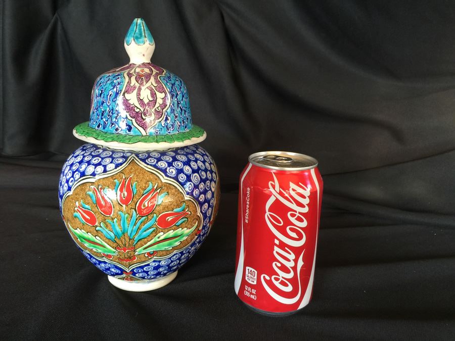 ORNATELY PAINTED CERAMIC LIDDED VESSEL FROM TURKEY-SIGNED [Photo 2]