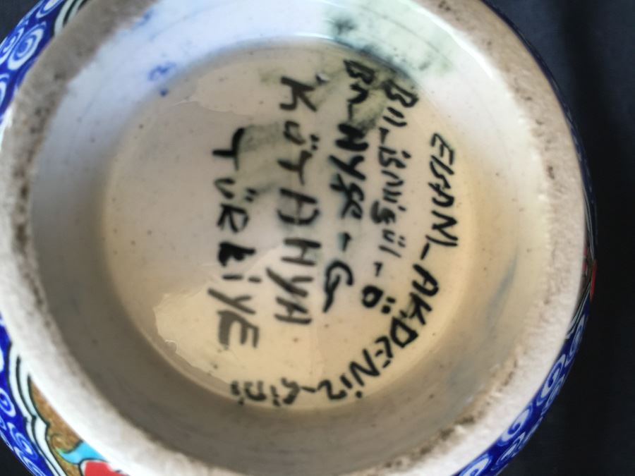 ORNATELY PAINTED CERAMIC LIDDED VESSEL FROM TURKEY-SIGNED [Photo 7]