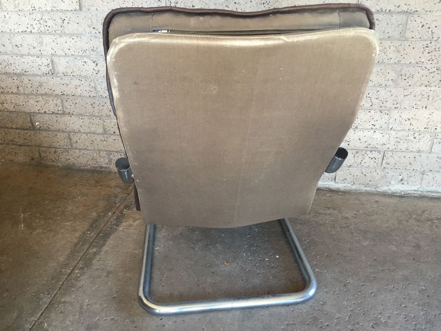 Brown Leather Chrome Chair With Ottoman [Photo 7]