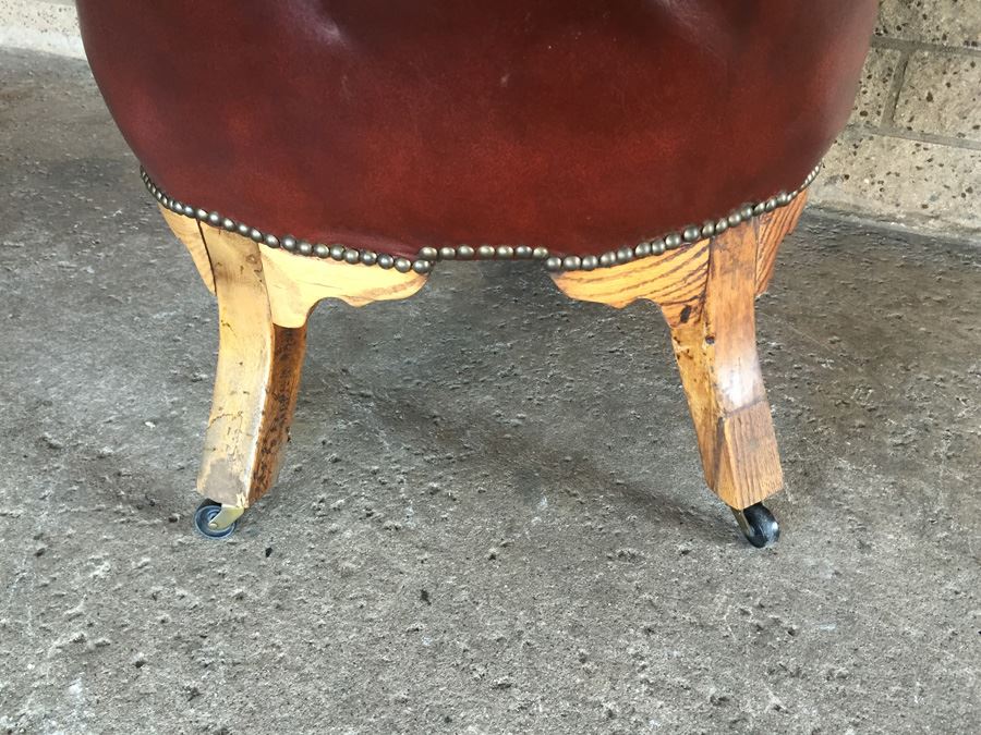 Antique Maroon Tufted Leather Chair On Casters [Photo 8]