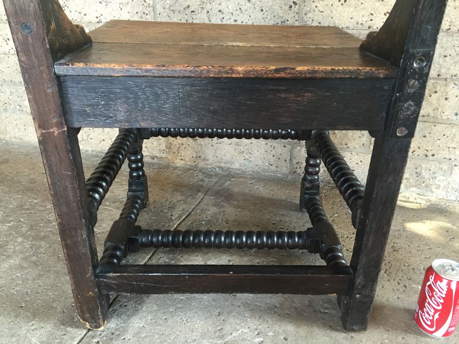 Antique Carved Wood Chair With Turned Legs Signed TF [Photo 17]