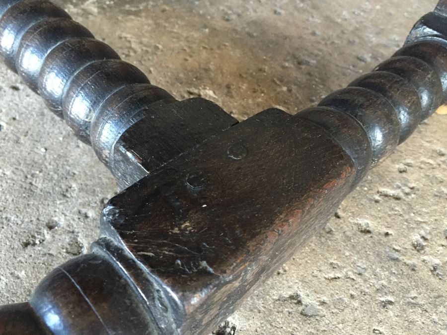 Antique Carved Wood Chair With Turned Legs Signed TF [Photo 11]