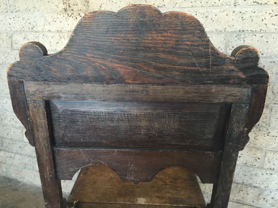 Antique Carved Wood Chair With Turned Legs Signed TF [Photo 16]