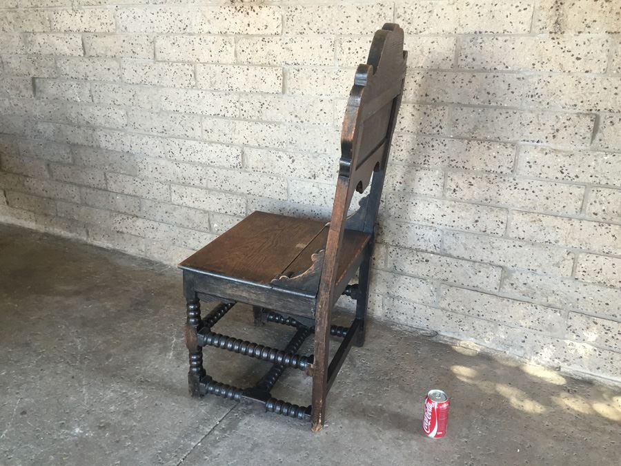 Antique Carved Wood Chair With Turned Legs Signed TF [Photo 13]