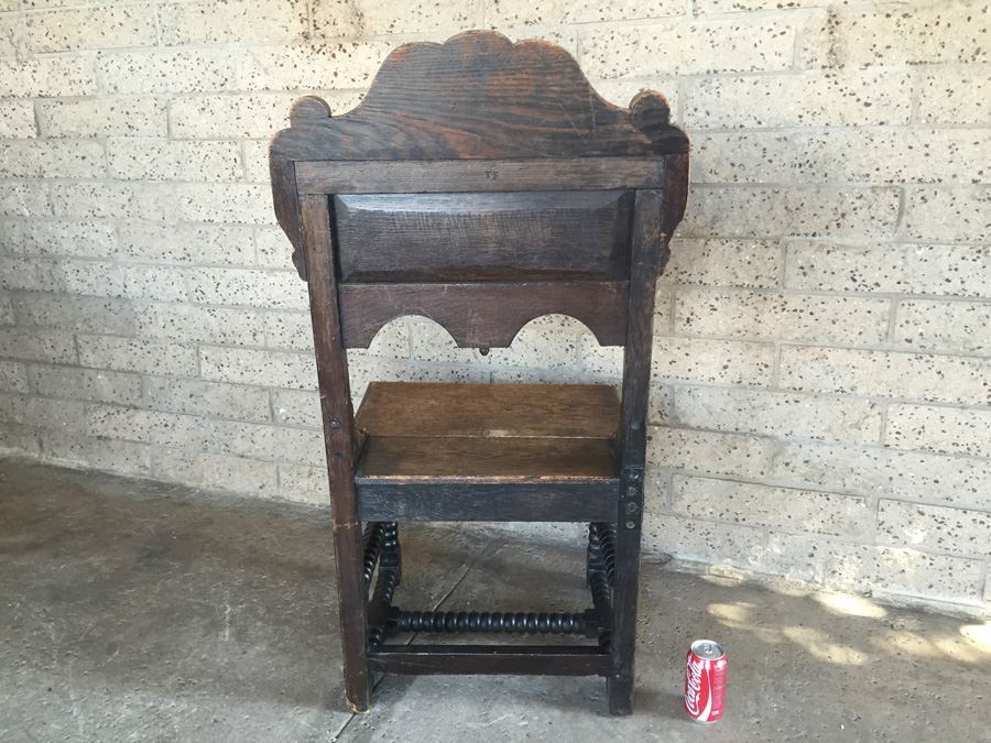 Antique Carved Wood Chair With Turned Legs Signed TF [Photo 14]