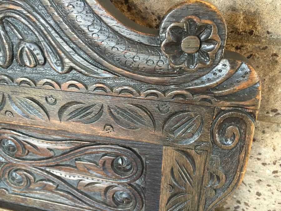 Antique Carved Wood Chair With Turned Legs Signed TF [Photo 6]