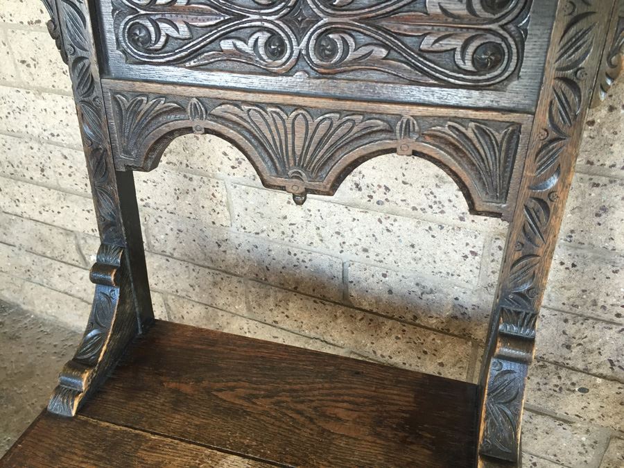Antique Carved Wood Chair With Turned Legs Signed TF [Photo 8]