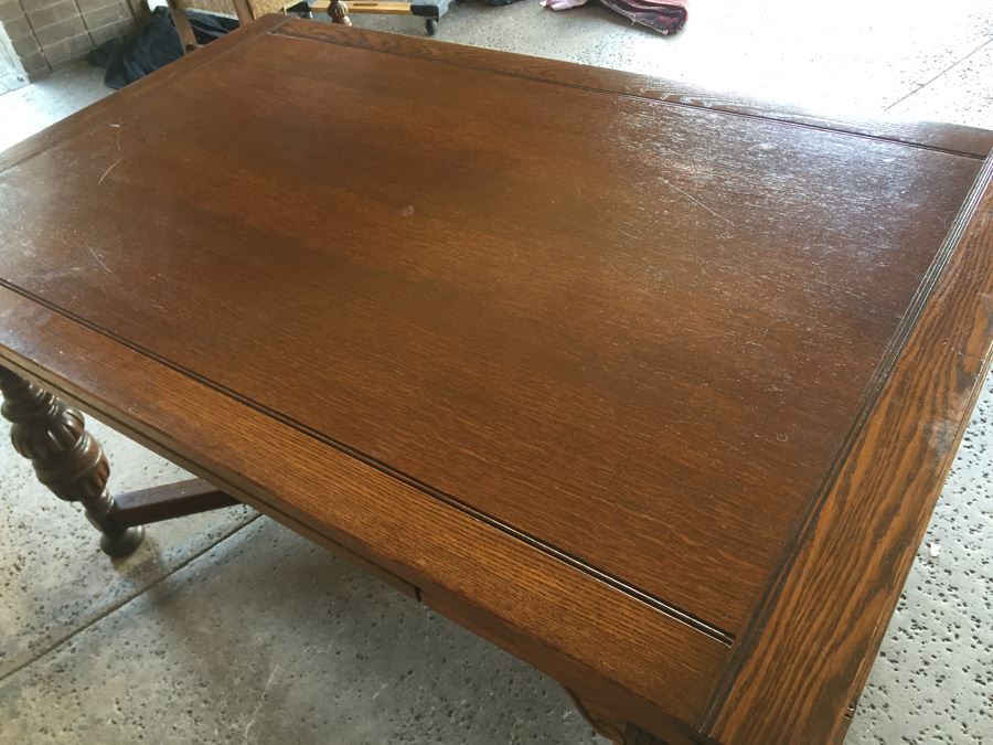 Large Antique Table With Built In Leaves And Six Chairs [Photo 11]