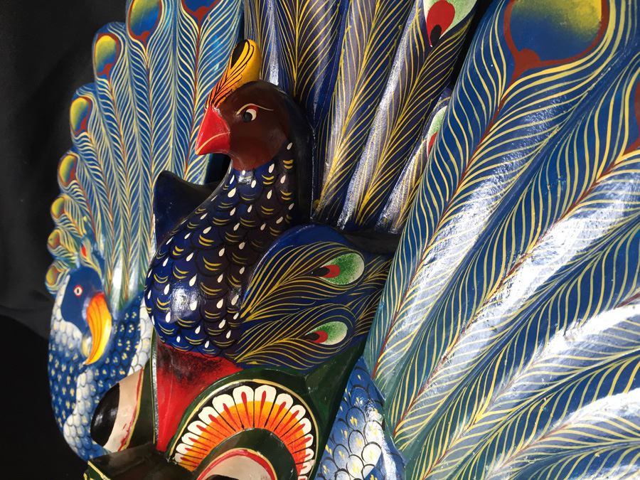 Wooden Carved Hand Painted Peacock Mask [Photo 4]