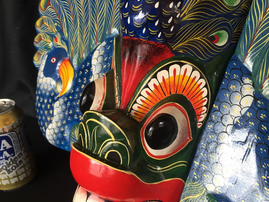 Wooden Carved Hand Painted Peacock Mask [Photo 8]