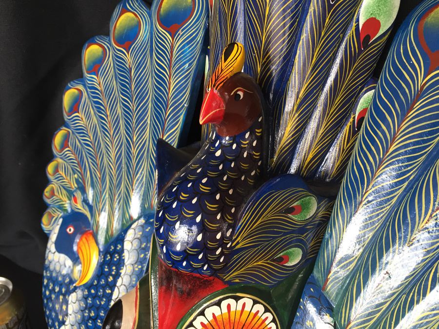 Wooden Carved Hand Painted Peacock Mask [Photo 9]