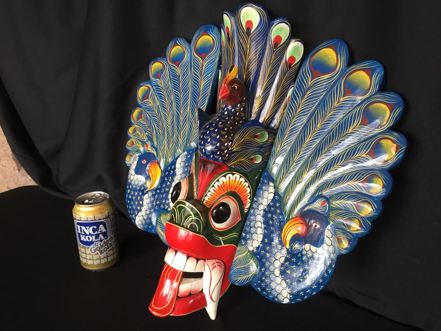 Wooden Carved Hand Painted Peacock Mask [Photo 6]
