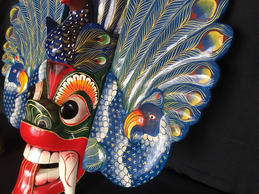 Wooden Carved Hand Painted Peacock Mask [Photo 10]