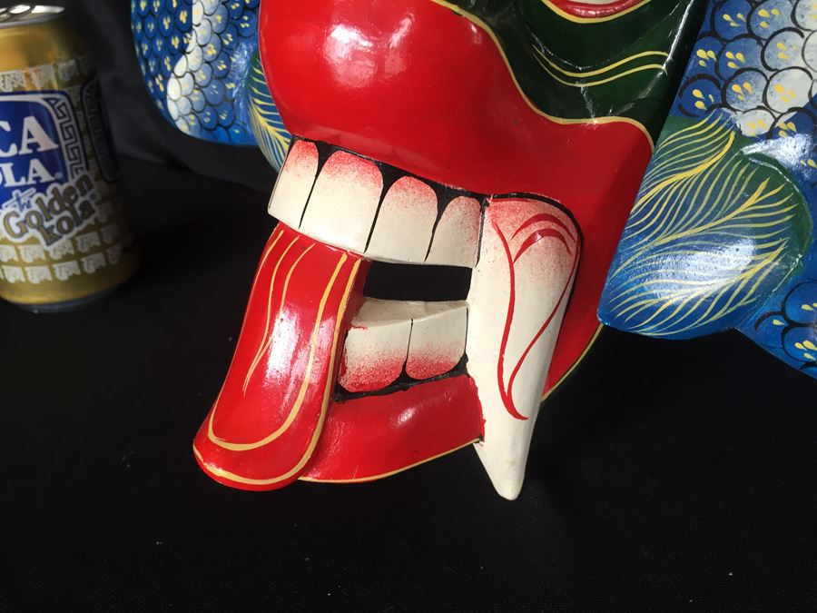 Wooden Carved Hand Painted Peacock Mask [Photo 7]