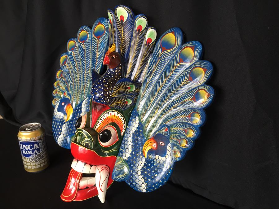 Wooden Carved Hand Painted Peacock Mask [Photo 5]