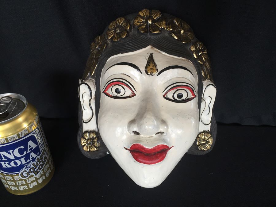 Hand Painted Hand Carved Balinese Woman Mask