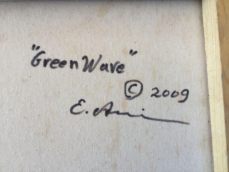Green Wave Plein Air Ocean Painting Signed [Photo 3]