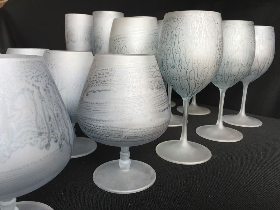 Israeli Hand Painted Hebron Art Glass Stemware Set [Photo 5]