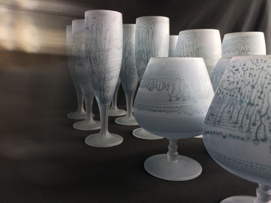 Israeli Hand Painted Hebron Art Glass Stemware Set [Photo 10]