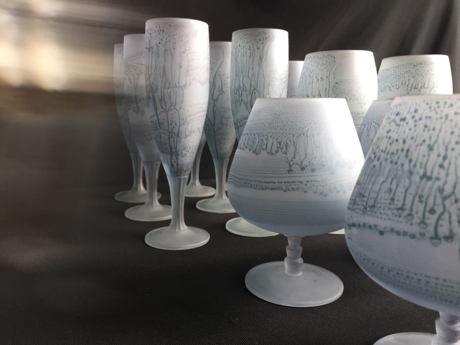 Israeli Hand Painted Hebron Art Glass Stemware Set [Photo 9]