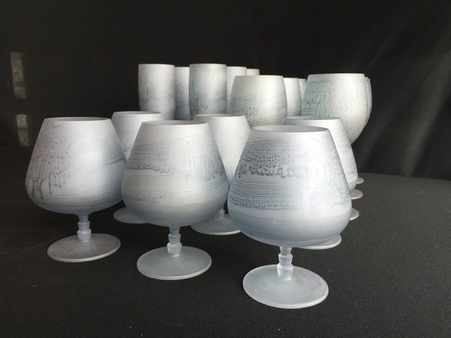 Israeli Hand Painted Hebron Art Glass Stemware Set [Photo 4]