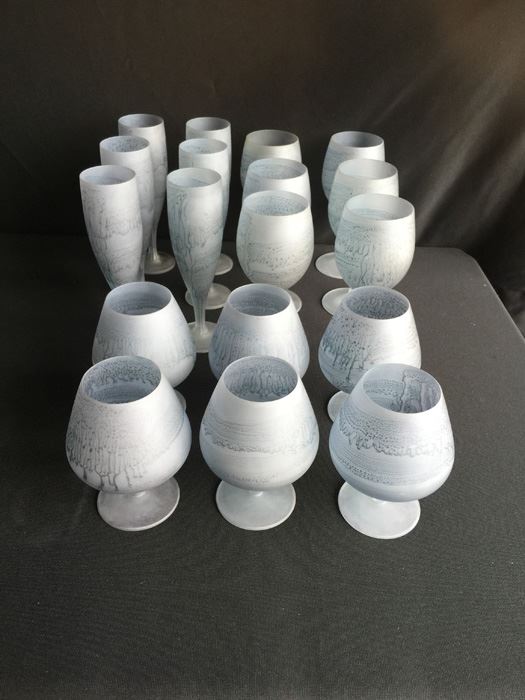 Israeli Hand Painted Hebron Art Glass Stemware Set [Photo 2]