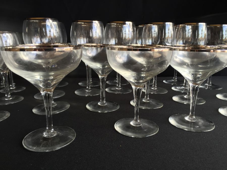 Lenox Gold Rimmed Glass Stemware 32 Glasses