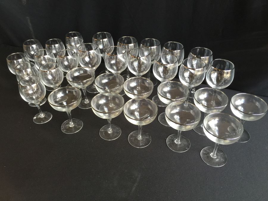 Lenox Gold Rimmed Glass Stemware 32 Glasses [Photo 2]