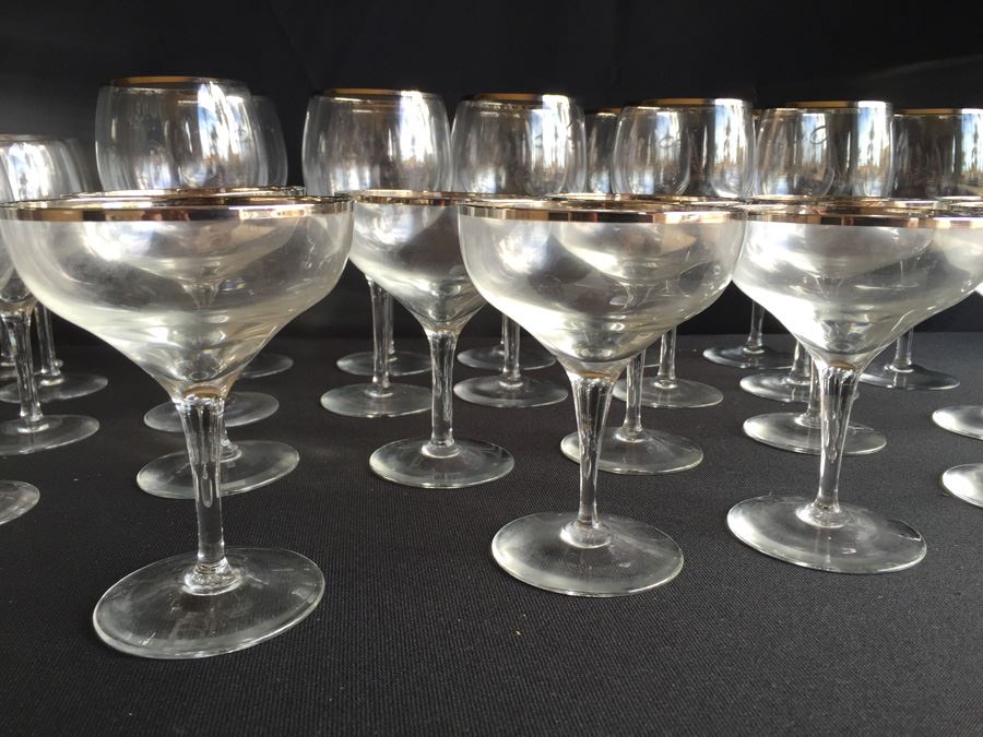 Lenox Gold Rimmed Glass Stemware 32 Glasses